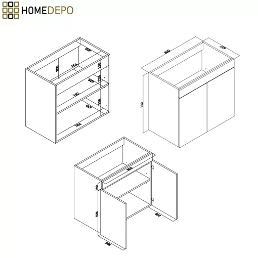 HD Paris Matt White 80 komplett fürdőszoba bútor szett álló mosdószekrénnyel, fényes króm elemekkel, tölgyfa színű mosdópulttal, tükrös szekrénnyel és magasszekrénnyel
