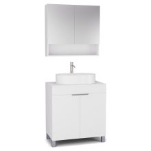 HD Paris Matt White 80 komplett fürdőszoba bútor álló mosdószekrénnyel, szálcsiszolt króm elemekkel, matt fehér mosdópulttal és tükrös szekrénnyel