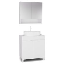 HD Paris Matt White 80 komplett fürdőszoba bútor álló mosdószekrénnyel, matt fehér elemekkel, matt fehér mosdópulttal és tükrös szekrénnyel