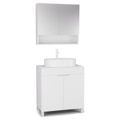   HD Paris Matt White 80 komplett fürdőszoba bútor álló mosdószekrénnyel, matt fehér elemekkel, matt fehér mosdópulttal és tükrös szekrénnyel