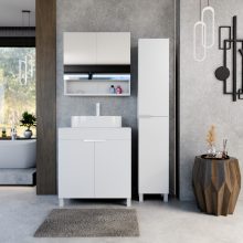 HD Paris Matt White 80 komplett fürdőszoba bútor álló mosdószekrénnyel, matt fehér elemekkel, matt fehér mosdópulttal és tükrös szekrénnyel