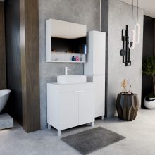 HD Paris Matt White 80 komplett fürdőszoba bútor álló mosdószekrénnyel, matt fehér elemekkel, matt fehér mosdópulttal és tükrös szekrénnyel