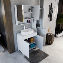 HD Paris Matt White 80 komplett fürdőszoba bútor álló mosdószekrénnyel, matt fehér elemekkel, matt fehér mosdópulttal és tükrös szekrénnyel