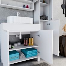 HD Paris Matt White 80 komplett fürdőszoba bútor álló mosdószekrénnyel, matt fehér elemekkel, matt fehér mosdópulttal és tükrös szekrénnyel