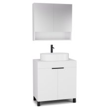 HD Paris Matt White 80 komplett fürdőszoba bútor álló mosdószekrénnyel, matt fekete elemekkel, matt fehér mosdópulttal és tükrös szekrénnyel