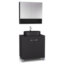 HD Paris Matt Black 80 komplett fürdőszoba bútor álló mosdószekrénnyel, fényes króm elemekkel, fekete mosdópulttal és tükrös szekrénnyel