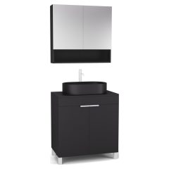   HD Paris Matt Black 80 komplett fürdőszoba bútor álló mosdószekrénnyel, matt fehér elemekkel, fekete mosdópulttal és tükrös szekrénnyel