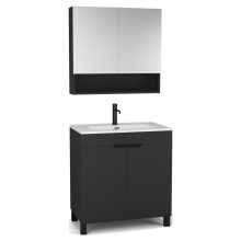 HD Paris Matt Black 80 komplett fürdőszoba bútor álló mosdószekrénnyel, matt fekete elemekkel, fényes fehér slim mosdóval és tükrös szekrénnyel