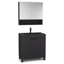 HD Paris Matt Black 80 komplett fürdőszoba bútor álló mosdószekrénnyel, matt fekete elemekkel, matt fekete slim mosdóval és tükrös szekrénnyel