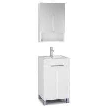 HD Paris Matt White 50 komplett fürdőszoba bútor álló mosdószekrénnyel, szálcsiszolt króm elemekkel és tükrös szekrénnyel