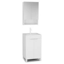 HD Paris Matt White 50 komplett fürdőszoba bútor álló mosdószekrénnyel, matt fehér elemekkel és tükrös szekrénnyel