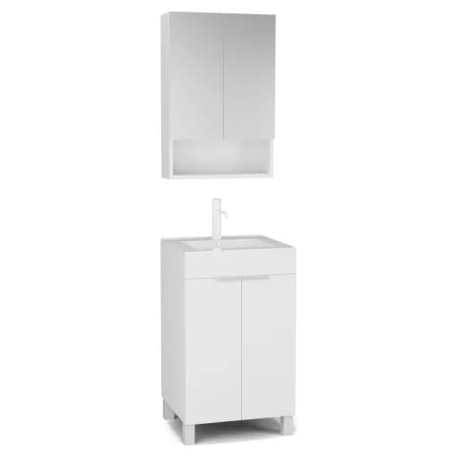 HD Paris Matt White 50 komplett fürdőszoba bútor álló mosdószekrénnyel, matt fehér elemekkel és tükrös szekrénnyel