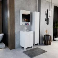 HD Paris Matt White 50 komplett fürdőszoba bútor álló mosdószekrénnyel, matt fehér elemekkel és tükrös szekrénnyel