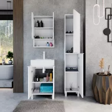 HD Paris Matt White 50 komplett fürdőszoba bútor álló mosdószekrénnyel, matt fehér elemekkel és tükrös szekrénnyel