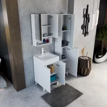 HD Paris Matt White 50 komplett fürdőszoba bútor álló mosdószekrénnyel, matt fehér elemekkel és tükrös szekrénnyel