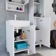 HD Paris Matt White 50 komplett fürdőszoba bútor álló mosdószekrénnyel, matt fehér elemekkel és tükrös szekrénnyel