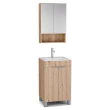 HD Paris Oak 50 komplett fürdőszoba bútor álló mosdószekrénnyel, szálcsiszolt króm elemekkel és tükrös szekrénnyel