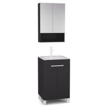 HD Paris Matt Black 50 komplett fürdőszoba bútor álló mosdószekrénnyel, matt fehér elemekkel és tükrös szekrénnyel