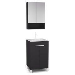   HD Paris Matt Black 50 komplett fürdőszoba bútor álló mosdószekrénnyel, matt fehér elemekkel és tükrös szekrénnyel