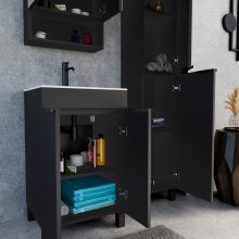 HD Paris Matt Black 50 komplett fürdőszoba bútor álló mosdószekrénnyel, matt fekete elemekkel és tükrös szekrénnyel