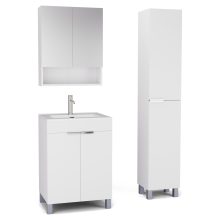 HD Paris Matt White 60 komplett fürdőszoba bútor szett álló mosdószekrénnyel, fényes króm elemekkel, tükrös szekrénnyel és magasszekrénnyel