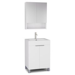   HD Paris Matt White 60 komplett fürdőszoba bútor álló mosdószekrénnyel, szálcsiszolt króm elemekkel és tükrös szekrénnyel