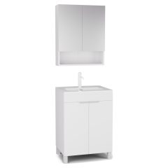   HD Paris Matt White 60 komplett fürdőszoba bútor álló mosdószekrénnyel, matt fehér elemekkel és tükrös szekrénnyel