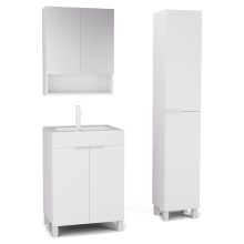 HD Paris Matt White 60 komplett fürdőszoba bútor szett álló mosdószekrénnyel, matt fehér elemekkel, tükrös szekrénnyel és magasszekrénnyel