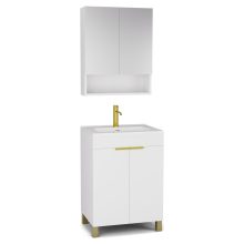 HD Paris Matt White 60 komplett fürdőszoba bútor álló mosdószekrénnyel, szálcsiszolt arany elemekkel és tükrös szekrénnyel