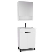 HD Paris Matt White 60 komplett fürdőszoba bútor álló mosdószekrénnyel, matt fekete elemekkel és tükrös szekrénnyel