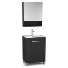 HD Paris Matt Black 60 komplett fürdőszoba bútor álló mosdószekrénnyel, szálcsiszolt króm elemekkel és tükrös szekrénnyel