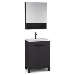   HD Paris Matt Black 60 komplett fürdőszoba bútor álló mosdószekrénnyel, matt fekete elemekkel és tükrös szekrénnyel