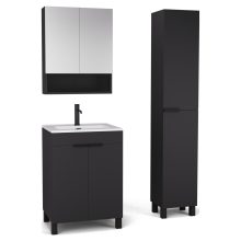 HD Paris Matt Black 60 komplett fürdőszoba bútor szett álló mosdószekrénnyel, matt fekete elemekkel, tükrös szekrénnyel és magasszekrénnyel