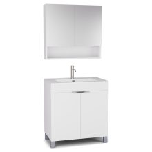 HD Paris Matt White 80 komplett fürdőszoba bútor álló mosdószekrénnyel, fényes króm elemekkel és tükrös szekrénnyel