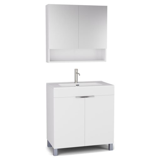 HD Paris Matt White 80 komplett fürdőszoba bútor álló mosdószekrénnyel, fényes króm elemekkel és tükrös szekrénnyel