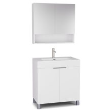 HD Paris Matt White 80 komplett fürdőszoba bútor álló mosdószekrénnyel, szálcsiszolt króm elemekkel és tükrös szekrénnyel