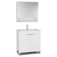   HD Paris Matt White 80 komplett fürdőszoba bútor álló mosdószekrénnyel, szálcsiszolt króm elemekkel és tükrös szekrénnyel