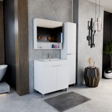 HD Paris Matt White 80 komplett fürdőszoba bútor álló mosdószekrénnyel, szálcsiszolt króm elemekkel és tükrös szekrénnyel