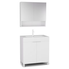   HD Paris Matt White 80 komplett fürdőszoba bútor álló mosdószekrénnyel, matt fehér elemekkel és tükrös szekrénnyel