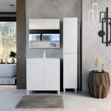 HD Paris Matt White 80 komplett fürdőszoba bútor álló mosdószekrénnyel, matt fehér elemekkel és tükrös szekrénnyel