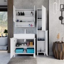 HD Paris Matt White 80 komplett fürdőszoba bútor álló mosdószekrénnyel, matt fehér elemekkel és tükrös szekrénnyel