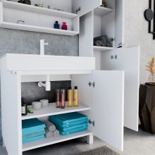 HD Paris Matt White 80 komplett fürdőszoba bútor álló mosdószekrénnyel, matt fehér elemekkel és tükrös szekrénnyel