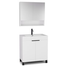 HD Paris Matt White 80 komplett fürdőszoba bútor álló mosdószekrénnyel, matt fekete elemekkel és tükrös szekrénnyel