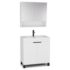   HD Paris Matt White 80 komplett fürdőszoba bútor álló mosdószekrénnyel, matt fekete elemekkel és tükrös szekrénnyel