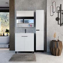 HD Paris Matt White 80 komplett fürdőszoba bútor álló mosdószekrénnyel, matt fekete elemekkel és tükrös szekrénnyel