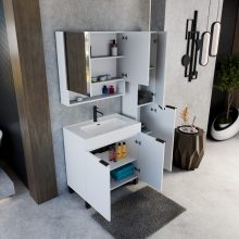 HD Paris Matt White 80 komplett fürdőszoba bútor álló mosdószekrénnyel, matt fekete elemekkel és tükrös szekrénnyel