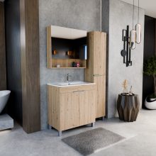 HD Paris Oak 80 komplett fürdőszoba bútor álló mosdószekrénnyel, fényes króm elemekkel és tükrös szekrénnyel