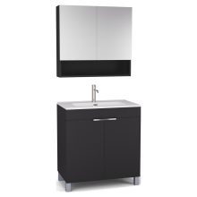 HD Paris Matt Black 80 komplett fürdőszoba bútor álló mosdószekrénnyel, fényes króm elemekkel és tükrös szekrénnyel