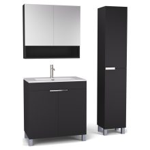 HD Paris Matt Black 80 komplett fürdőszoba bútor szett álló mosdószekrénnyel, fényes króm elemekkel, tükrös szekrénnyel és magasszekrénnyel