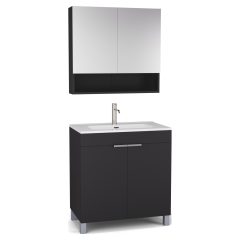   HD Paris Matt Black 80 komplett fürdőszoba bútor álló mosdószekrénnyel, szálcsiszolt króm elemekkel és tükrös szekrénnyel